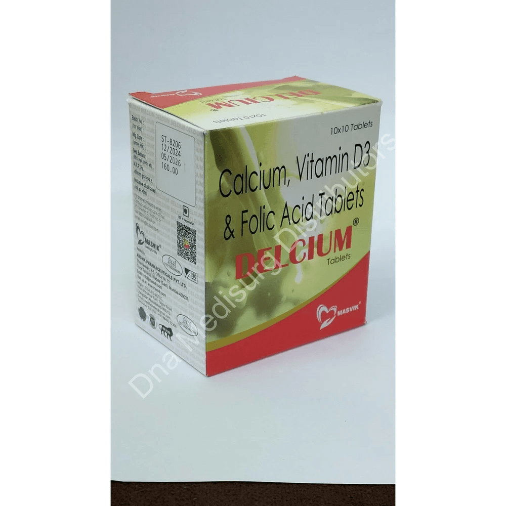 Delcium Calcium Vitamin D3 And Folic Acid Tablets 2