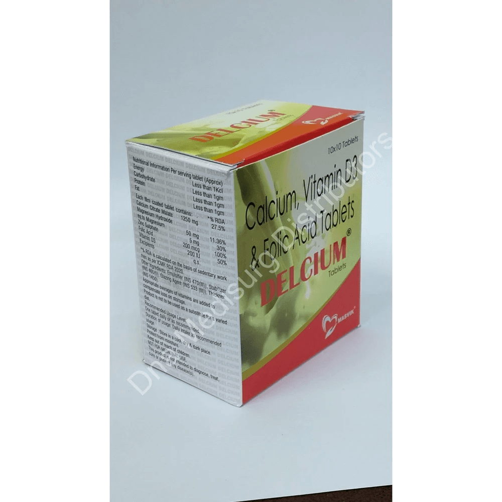 Delcium Calcium Vitamin D3 And Folic Acid Tablets 4